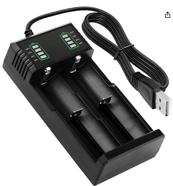 Chargeur Accu 18650, Chargeur de Batterie 2 Slots pour 21700 26650 14500 18500 17500 18350, Piles Rechargeables Li-ION Universel 3.7V pour AA AAA, Accus USB Charge Rapide